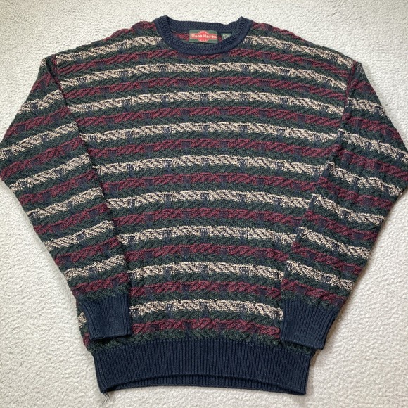 Other - VTG Stone Haven Sweater Mens XL Cable Knit Striped Ramie Cotton Grandpa Grunge